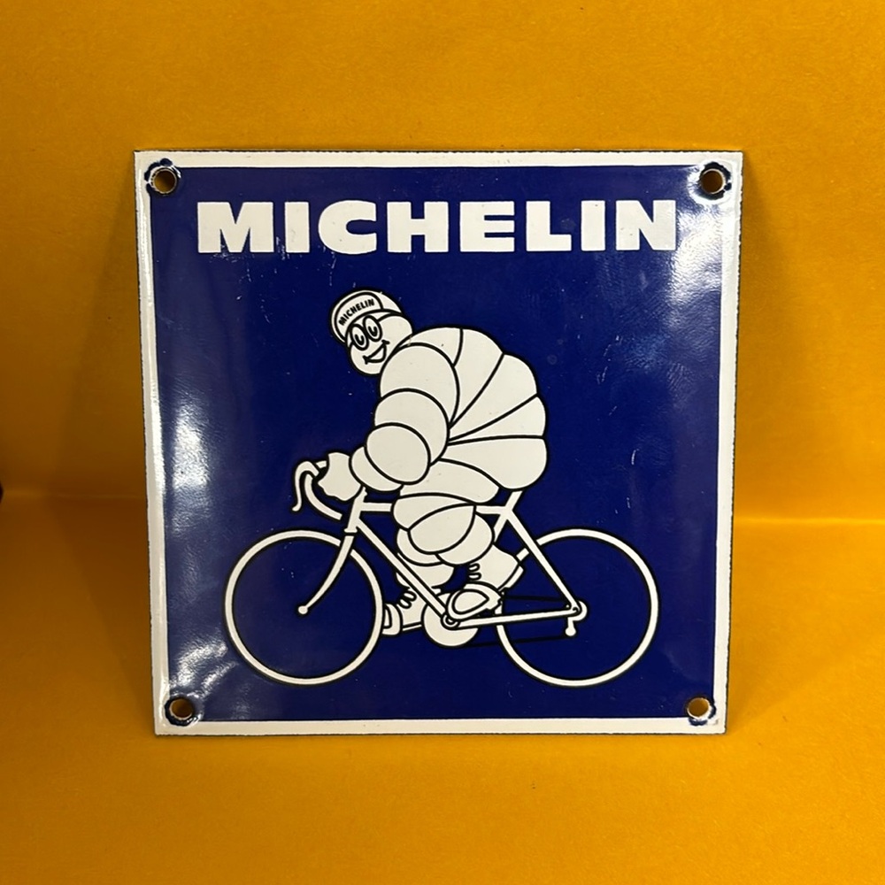 Vintage Michelin man porcelin/enameled sign. 4”x4” size